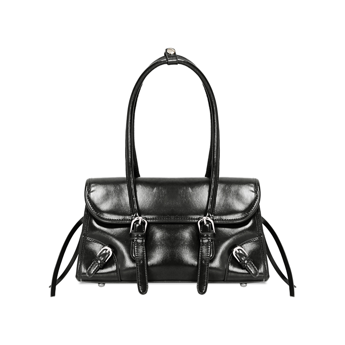 Borsa a mano nera con finiture lucide