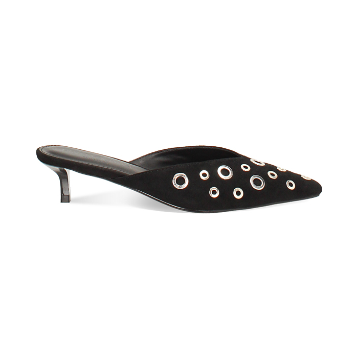 Sabot noir en microfibre avec clous et talon de 4,2 cm
