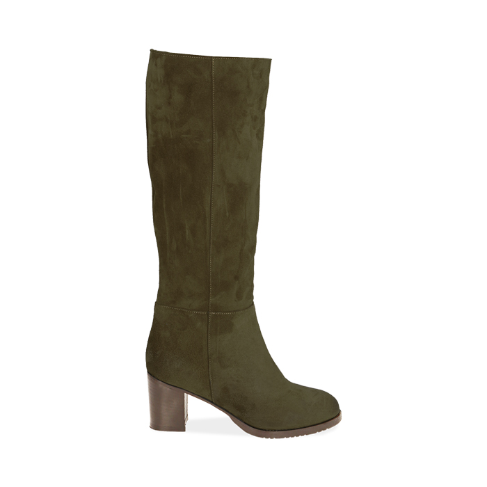 Stivali da donna verdi in camoscio, tacco 7 cm | Primadonna Collection