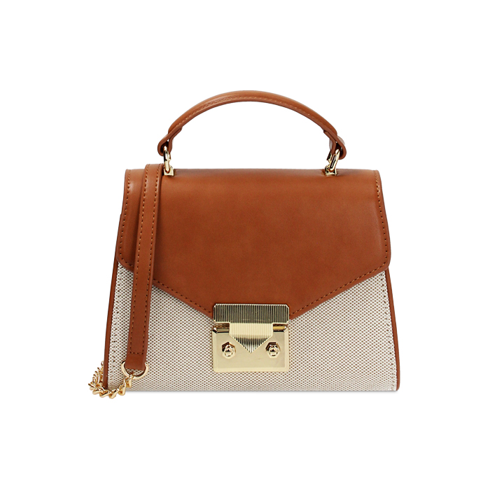 Mini bag donna beige in canvas a trapezio
