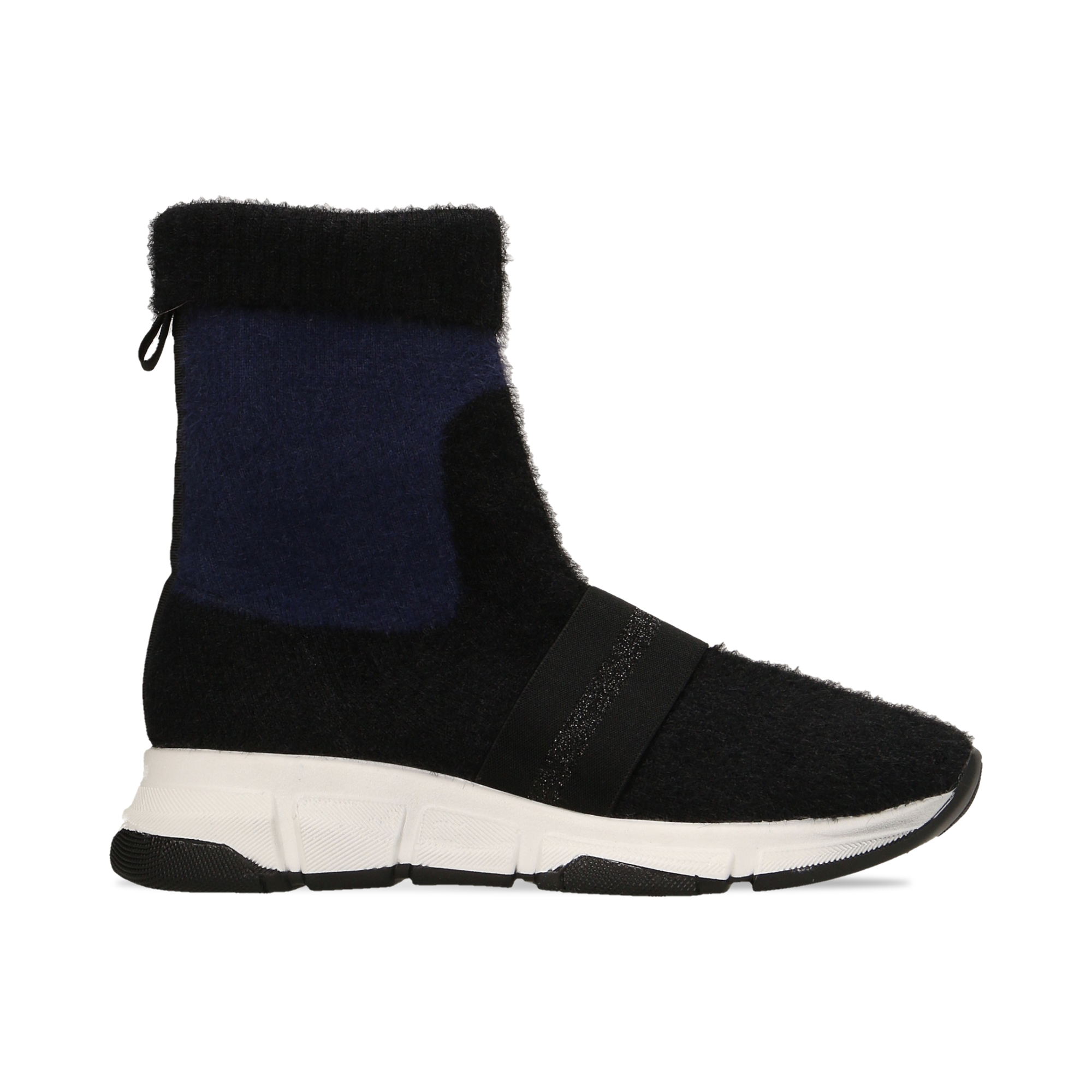 Sneakers nero-blu sock boots con suola in gomma bianca