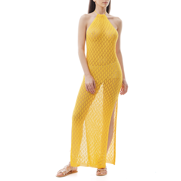 Vestito lungo arancio macramè