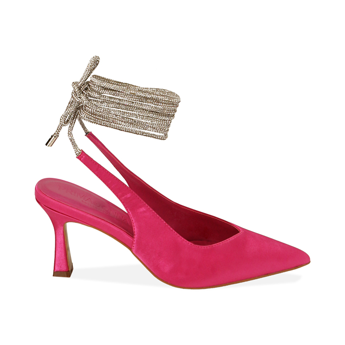 Décolleté slingback fucsia in raso, tacco 7,5 cm