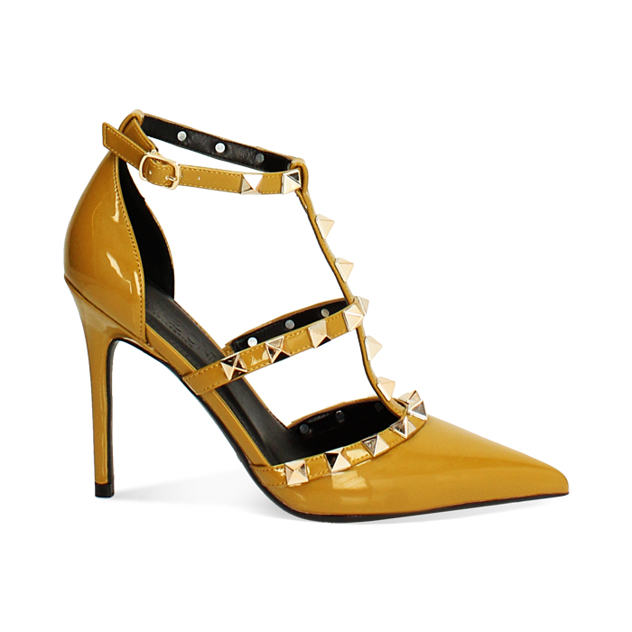 Chaussure à cambrure ouverte ocre avec talon de 10,7 cm pour femme
