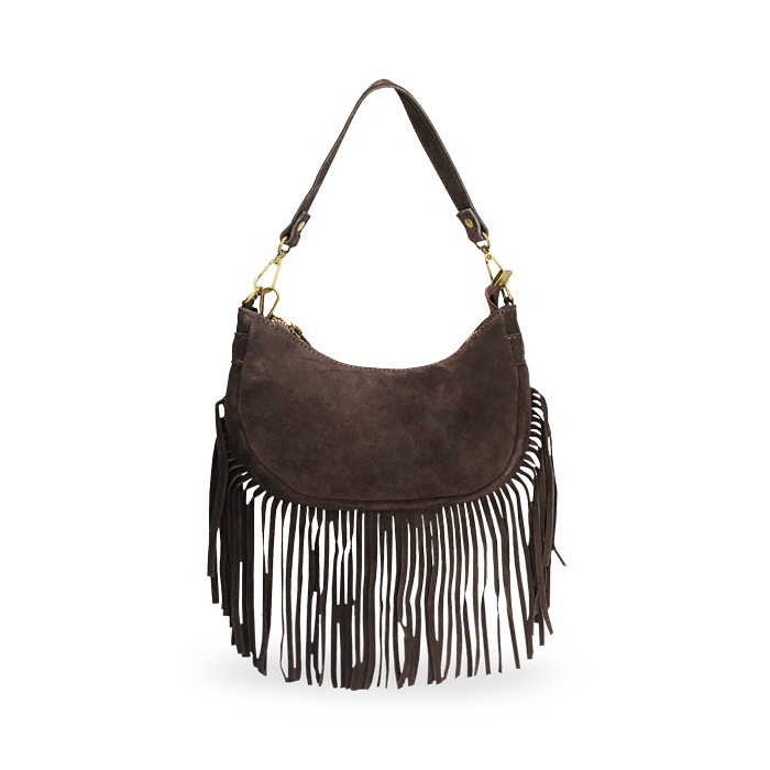 Mini bag testa di moro in camoscio con frange