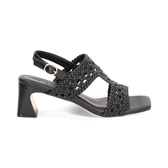 Sandale à talon femme noir tressé