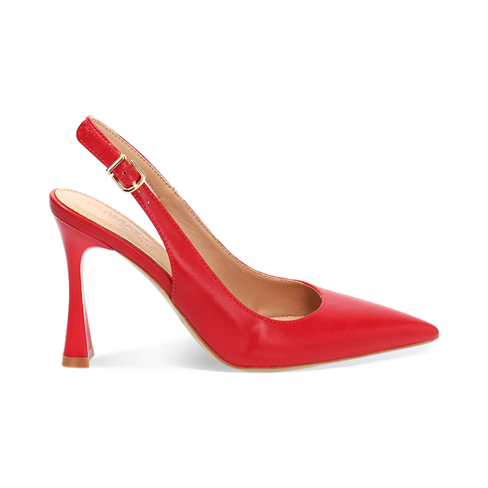 Décolleté slingback donna rosse, tacco 9,5 cm