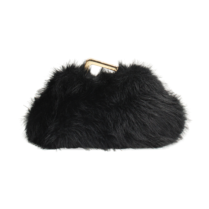 Clutch nera in pelo sintetico con tracolla removibile