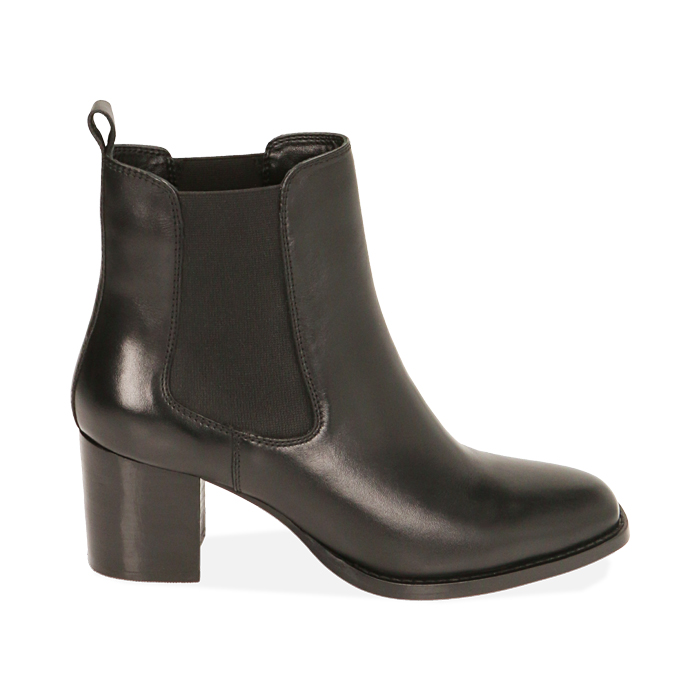 Chelsea boots neri in pelle, tacco 6,5 cm 