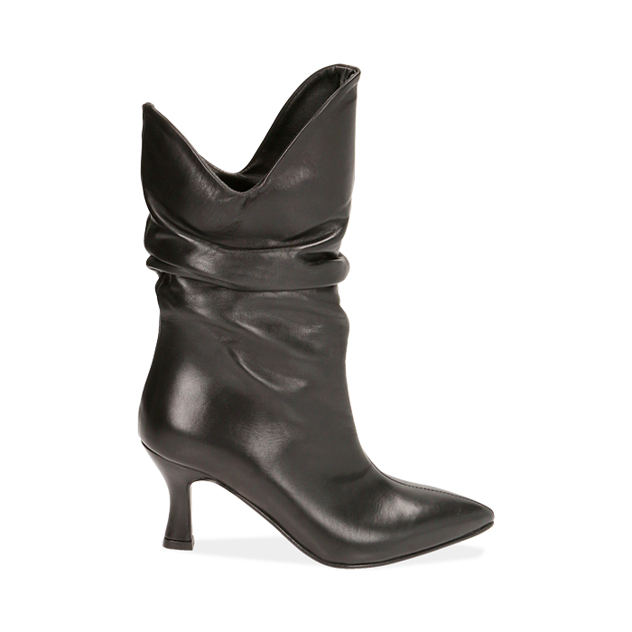Ankle boots neri in pelle, tacco 7 cm 