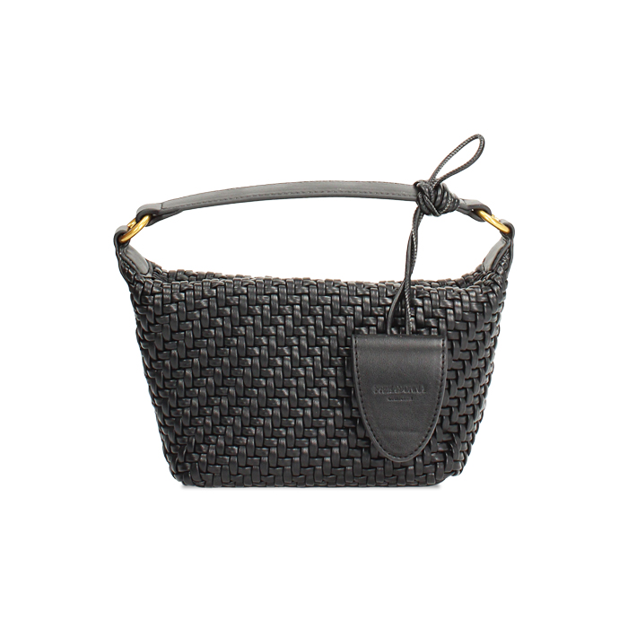 Mini bag nera in materiale intrecciato