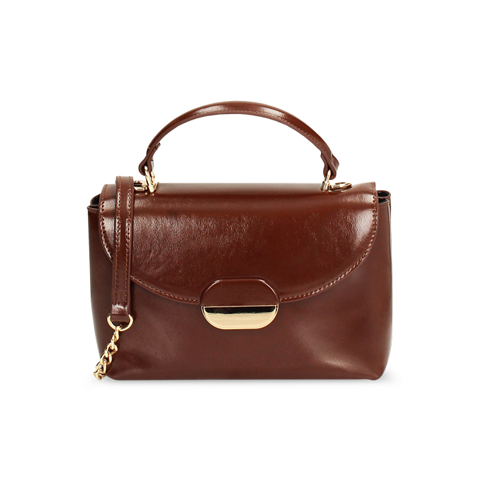 Mini sac brillant cognac avec bandoulière amovible