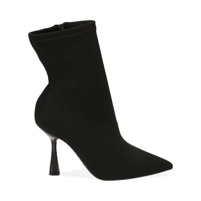 Ankle boots neri in tessuto, tacco 9,5 cm
