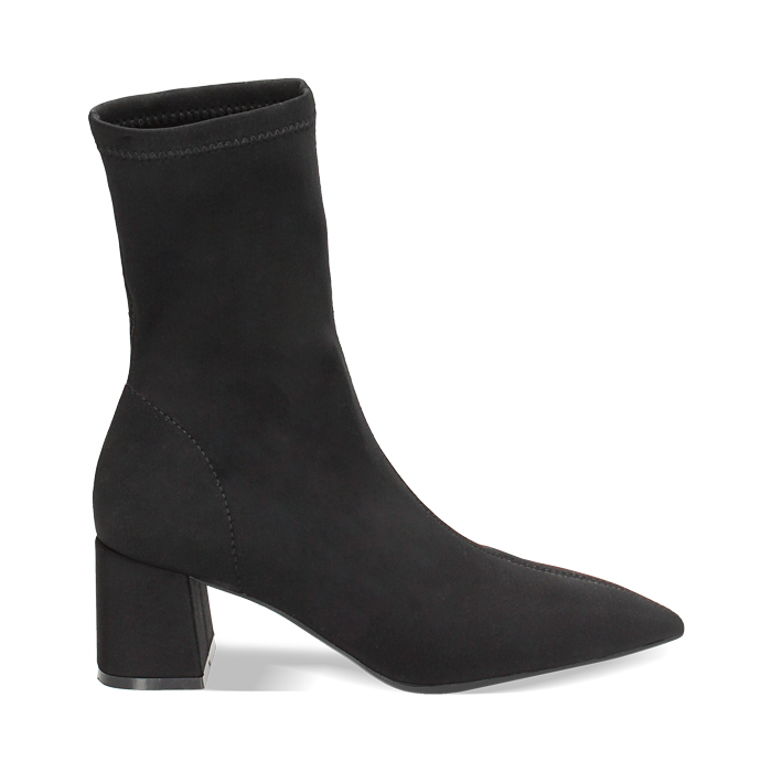 Tronchetto nero in tessuto, tacco largo 6 cm