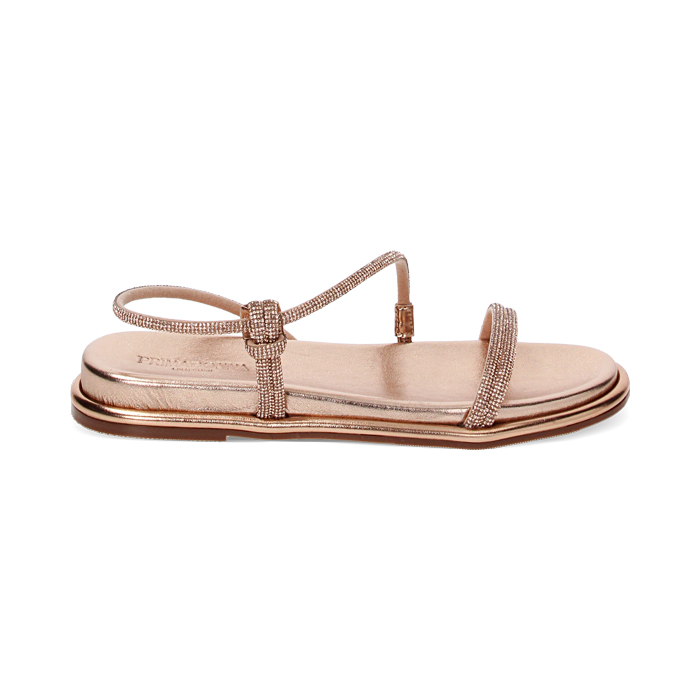 Sandalias bajas rosa-oro en laminado con piedras