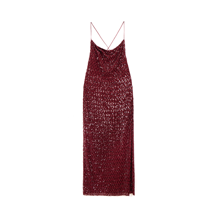 Vestito bordeaux con pailettes da donna