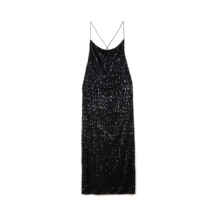 Vestito in paillettes nere con dettagli scintillanti