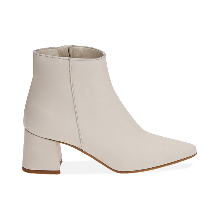 Ankle boots panna in pelle, tacco 6 cm 
