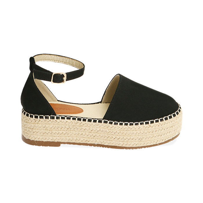 Espadrillas nere in canvas, platform 4,5 cm