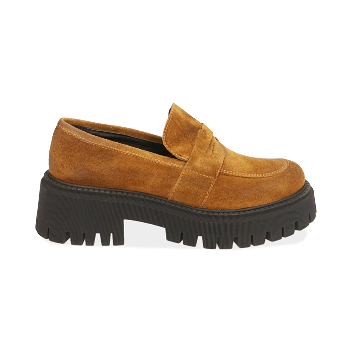 Mocassini chunky cognac in camoscio 