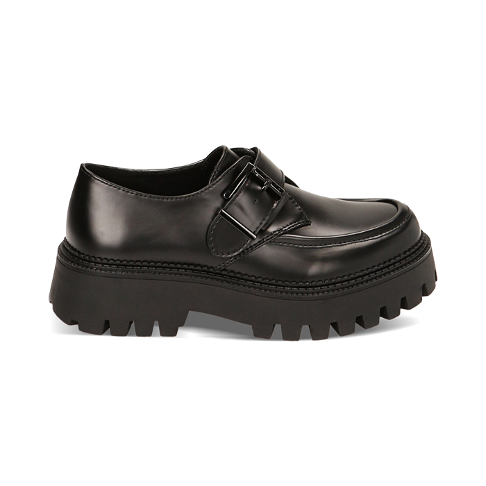 Monk shoes nere, suola 5 cm