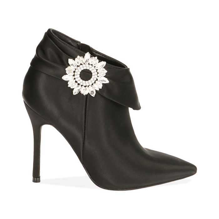 Ankle boots neri in raso, tacco 10,5 cm 